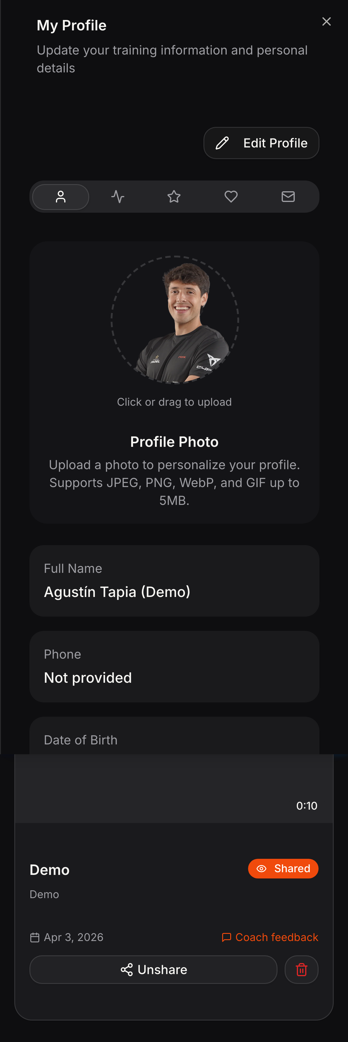 Your Player Profile mobile